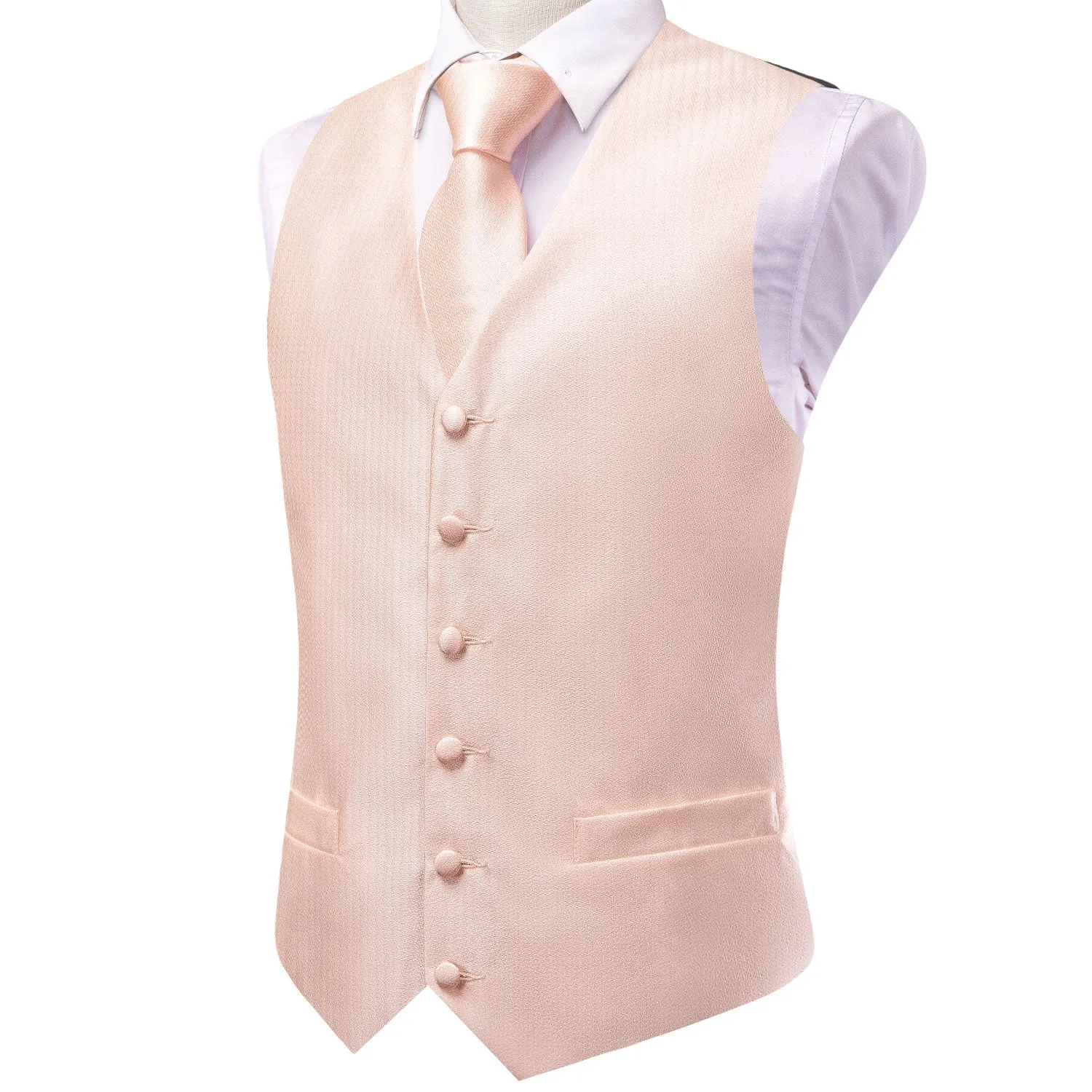 Light Salmon Solid Jacquard Silk Men's Vest Hanky Cufflinks Tie Set sold by Ties2You product image thumbnail 3