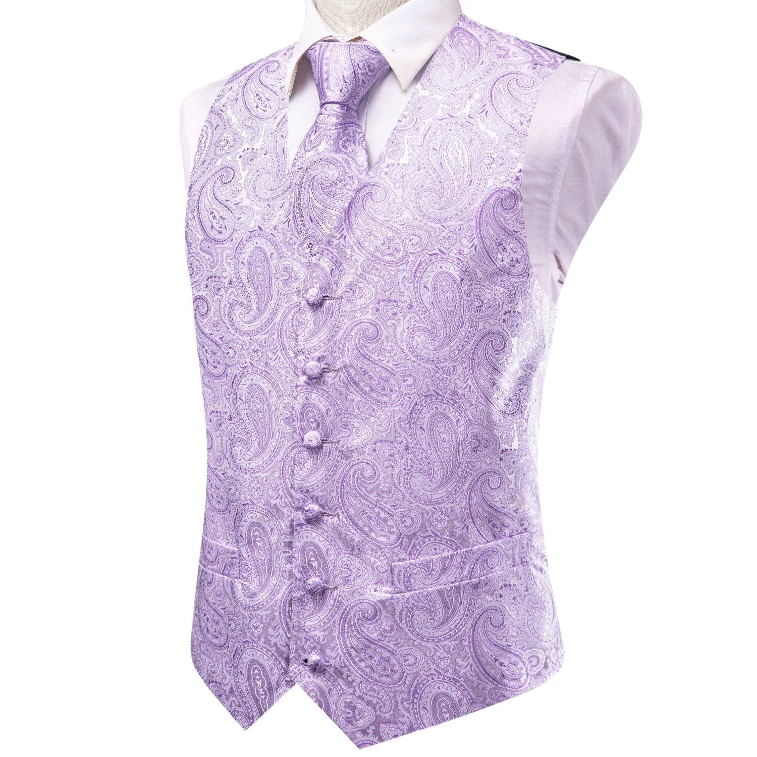 Plum Paisley Jacquard Silk Men's Vest Hanky Cufflinks Tie Set sold by Ties2You product image thumbnail 3