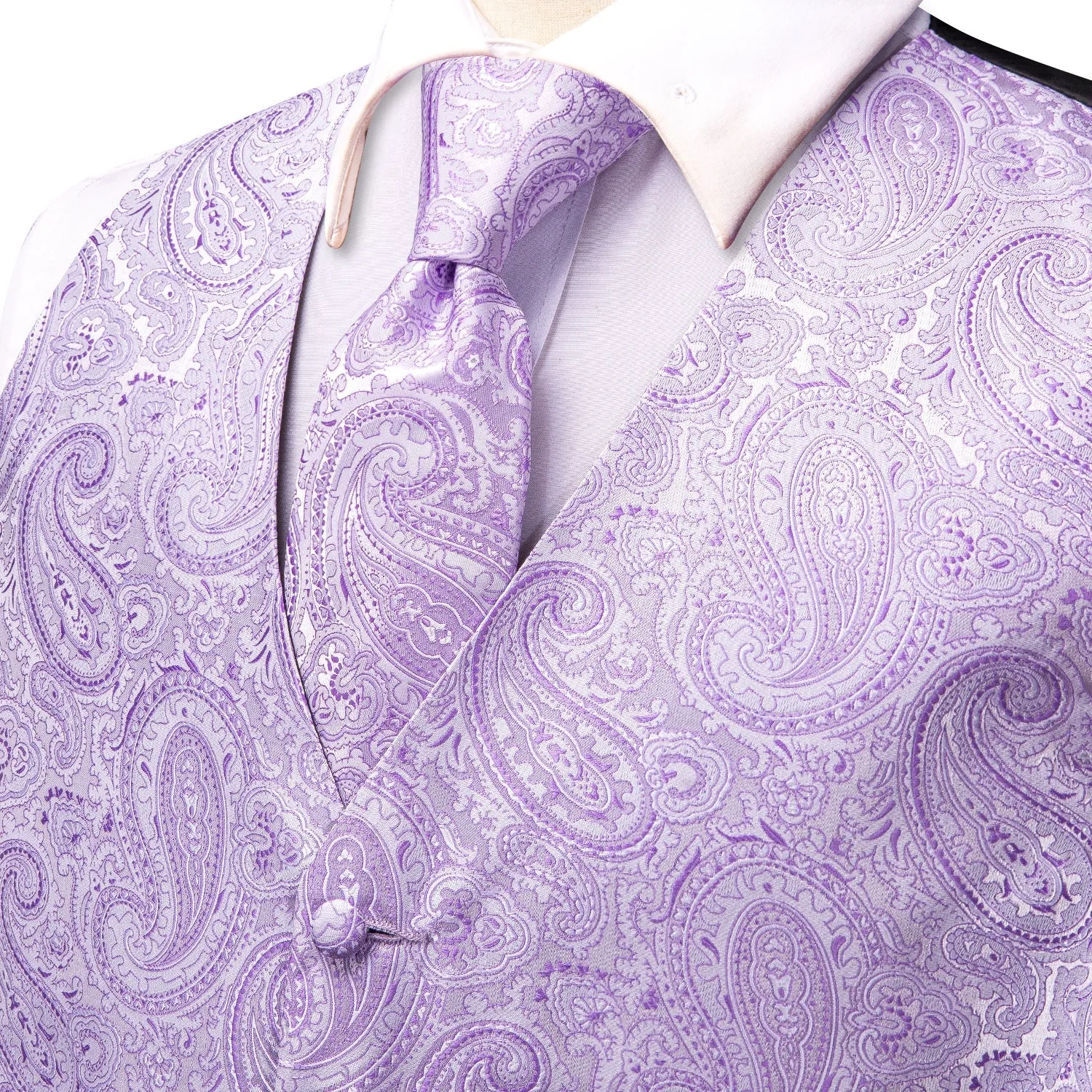 Plum Paisley Jacquard Silk Men's Vest Hanky Cufflinks Tie Set sold by Ties2You product image thumbnail 4
