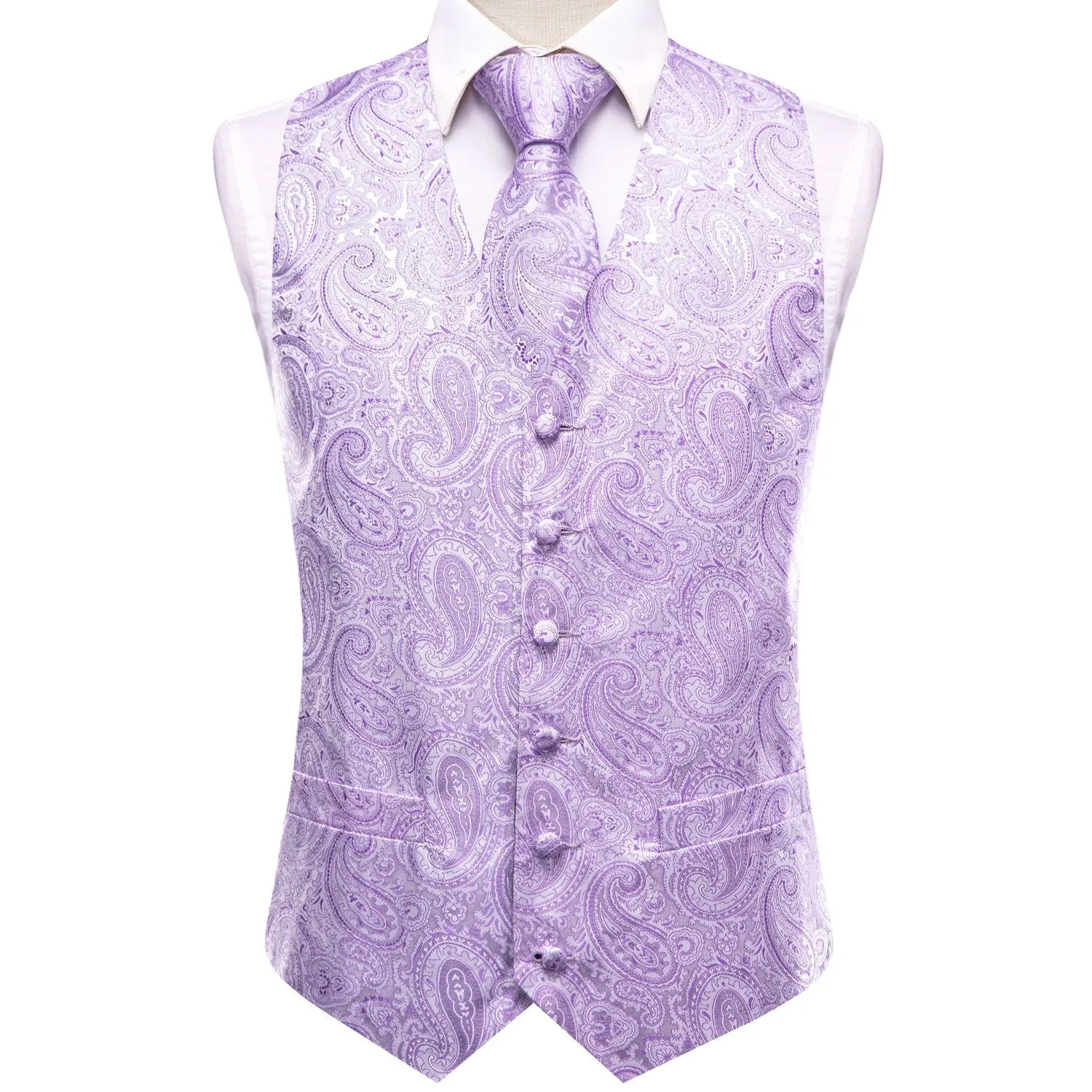 Plum Paisley Jacquard Silk Men's Vest Hanky Cufflinks Tie Set sold by Ties2You product image thumbnail 2