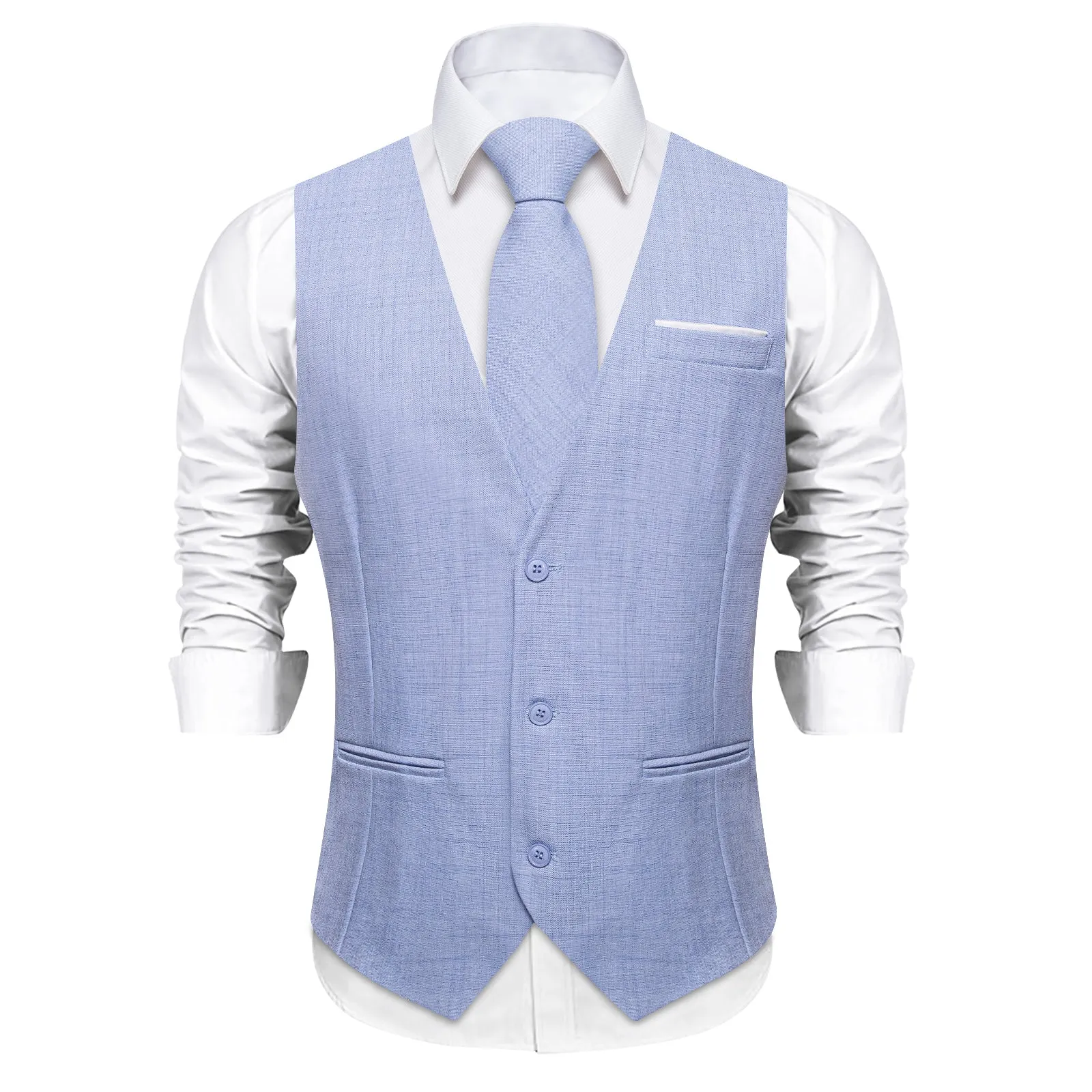 LightBLue Solid Jacquard Men's Vest Hanky Cufflinks Tie Set sold by Ties2You product image thumbnail 2