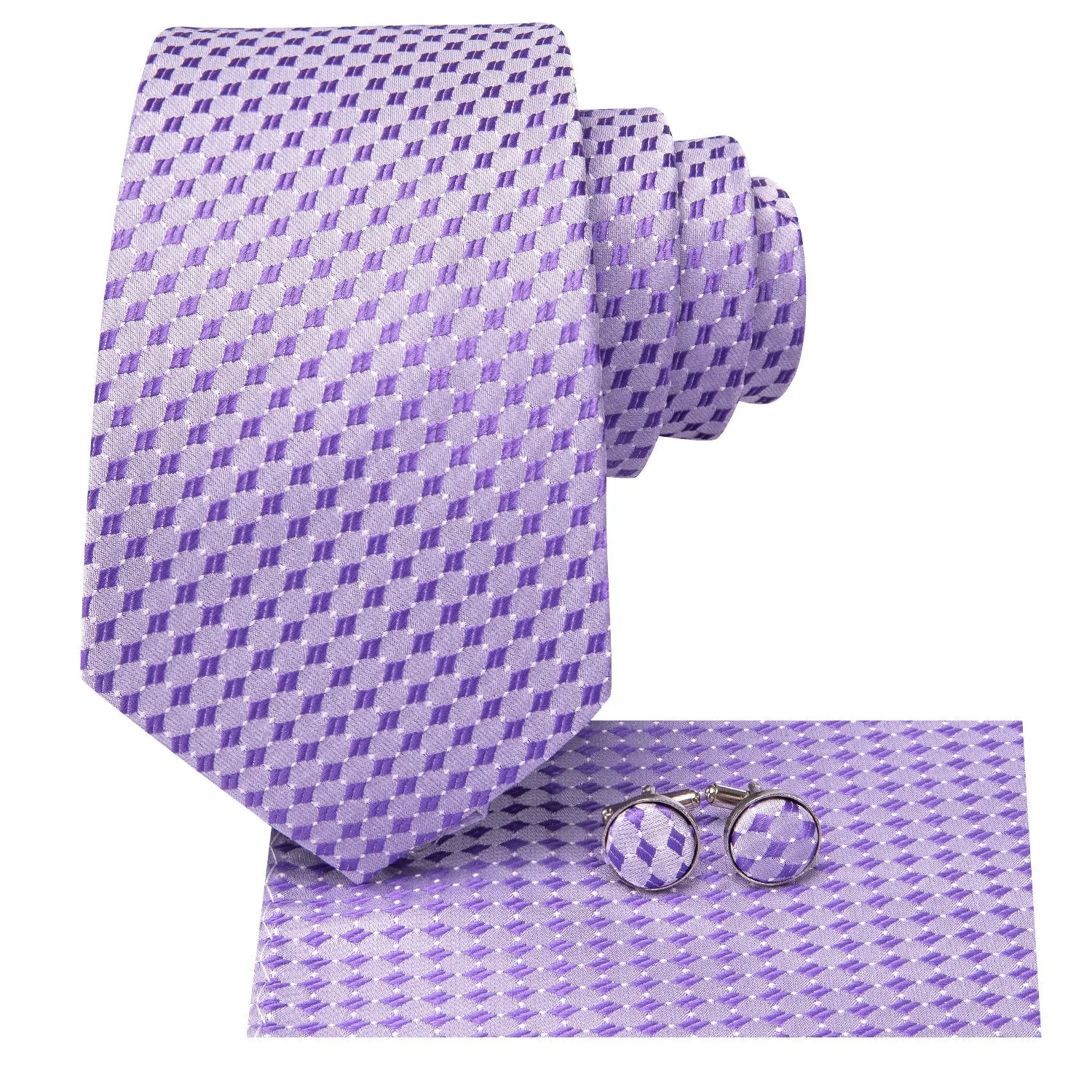 Plum Geometric Men's Necktie Hanky Cufflinks Set sold by Ties2You product image thumbnail 3