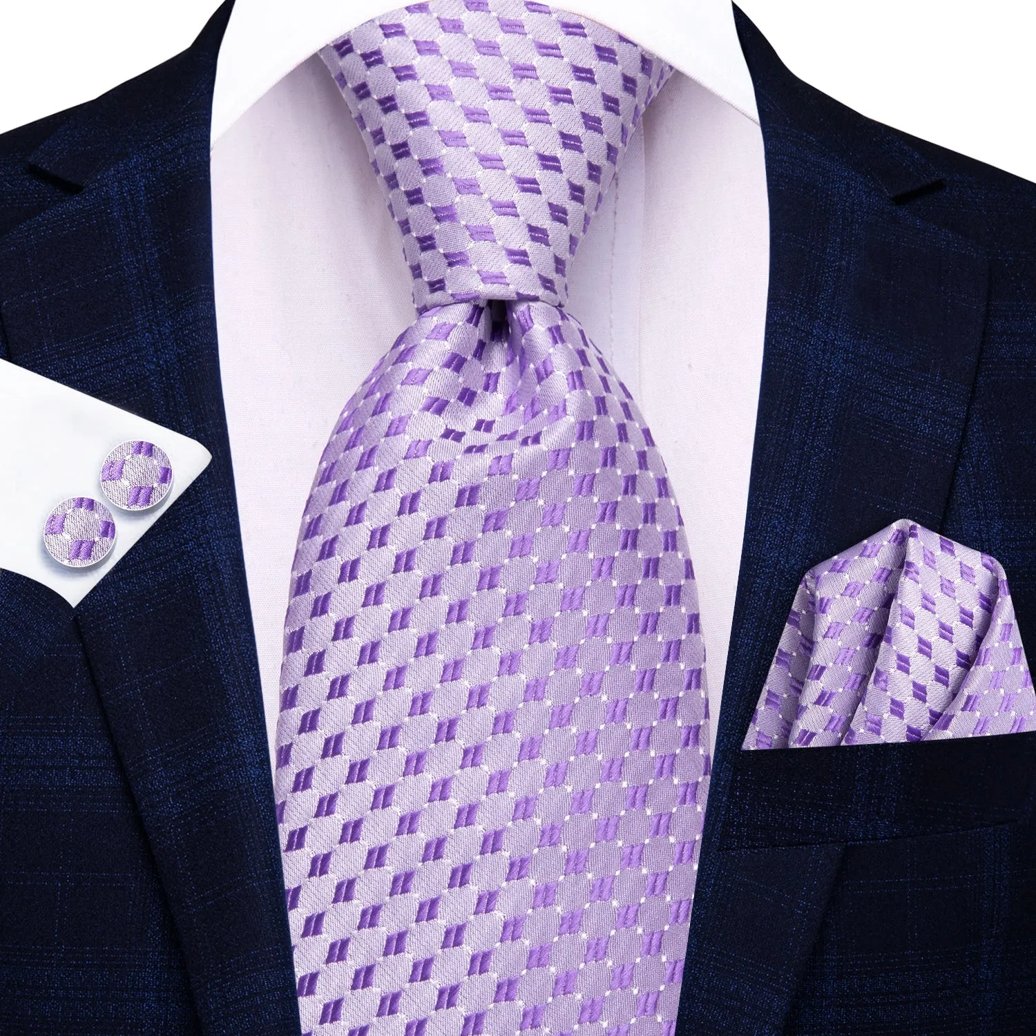 Plum Geometric Men's Necktie Hanky Cufflinks Set sold by Ties2You product image thumbnail 2