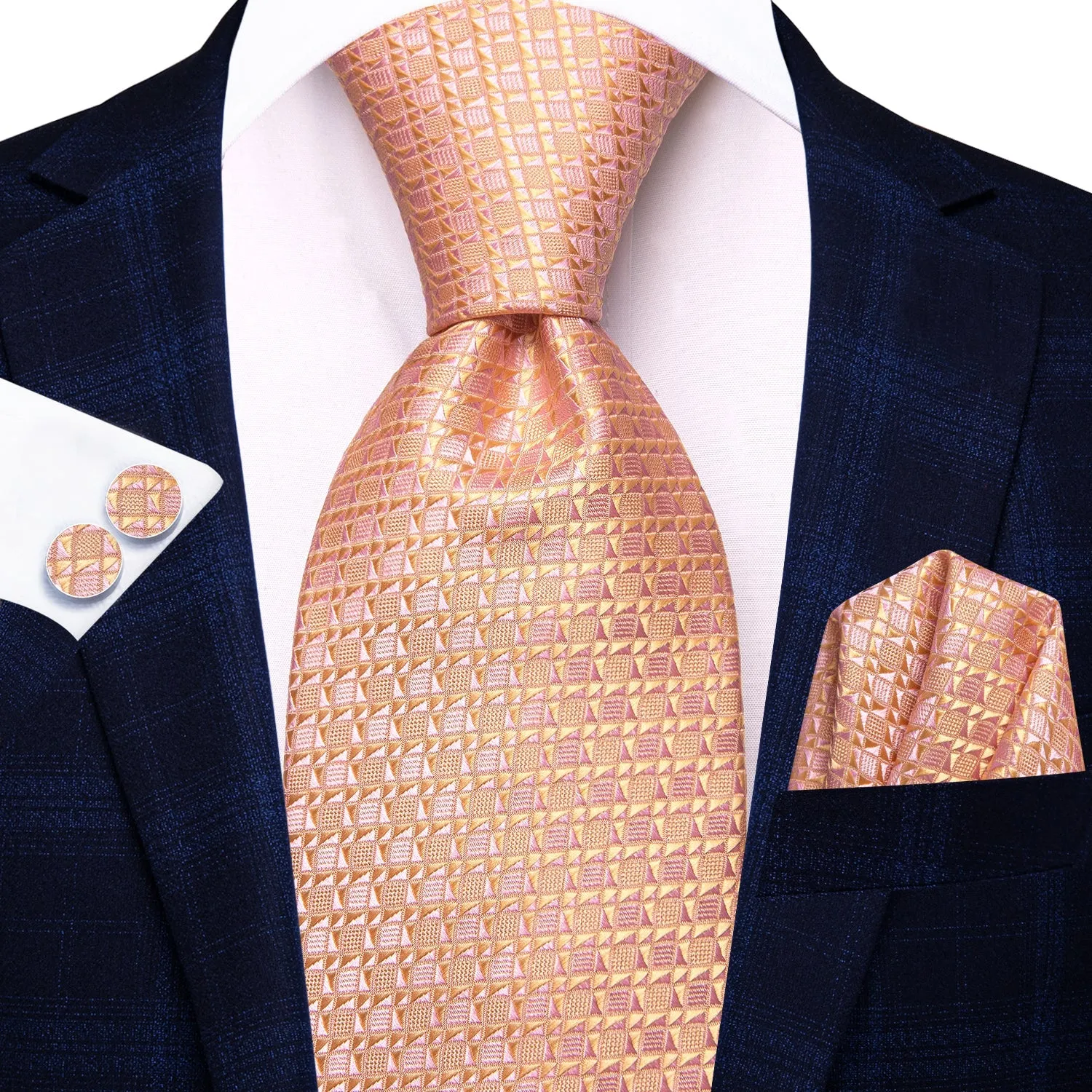 Orange Geometric Men's Necktie Hanky Cufflinks Set sold by Ties2You product image thumbnail 2