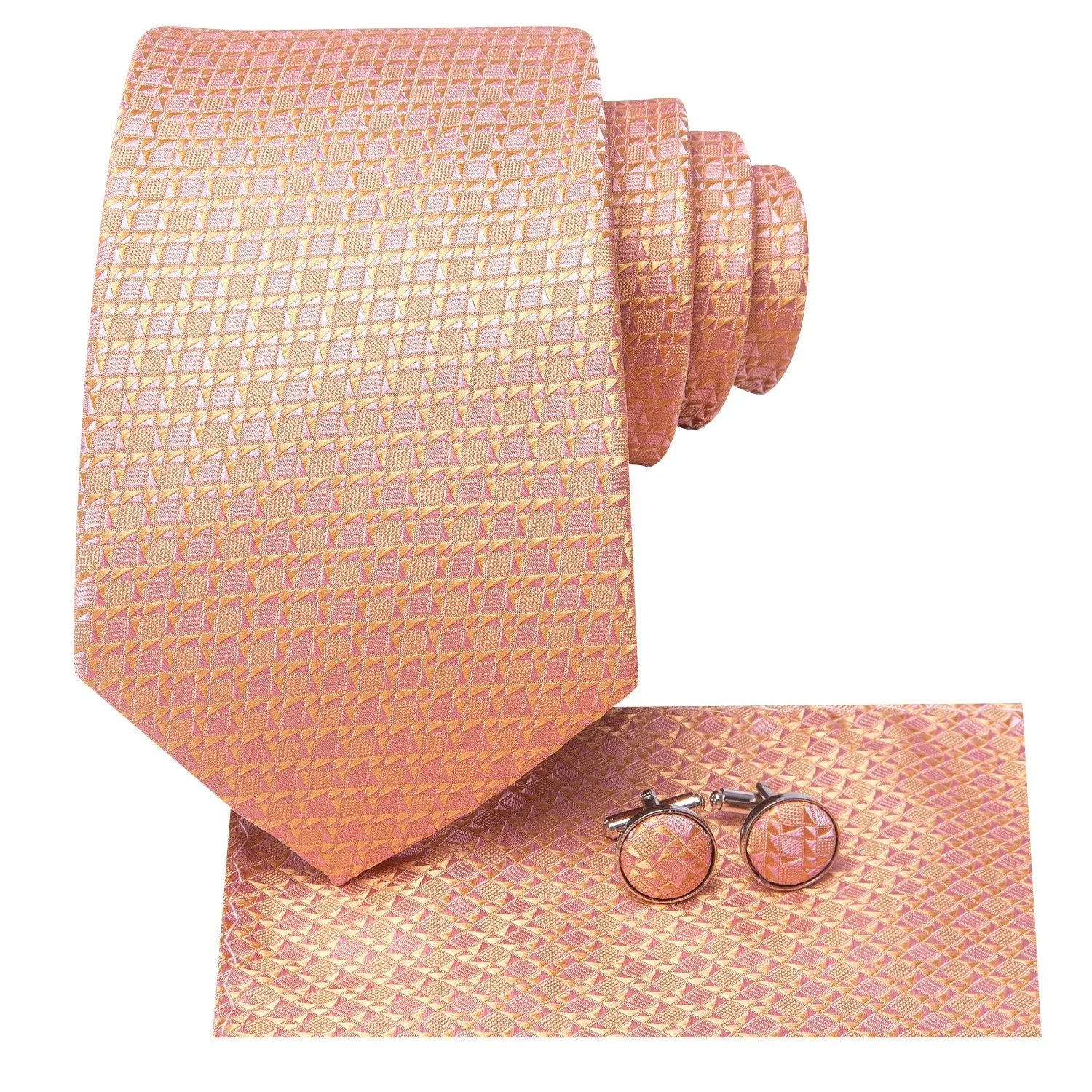 Orange Geometric Men's Necktie Hanky Cufflinks Set sold by Ties2You product image thumbnail 3
