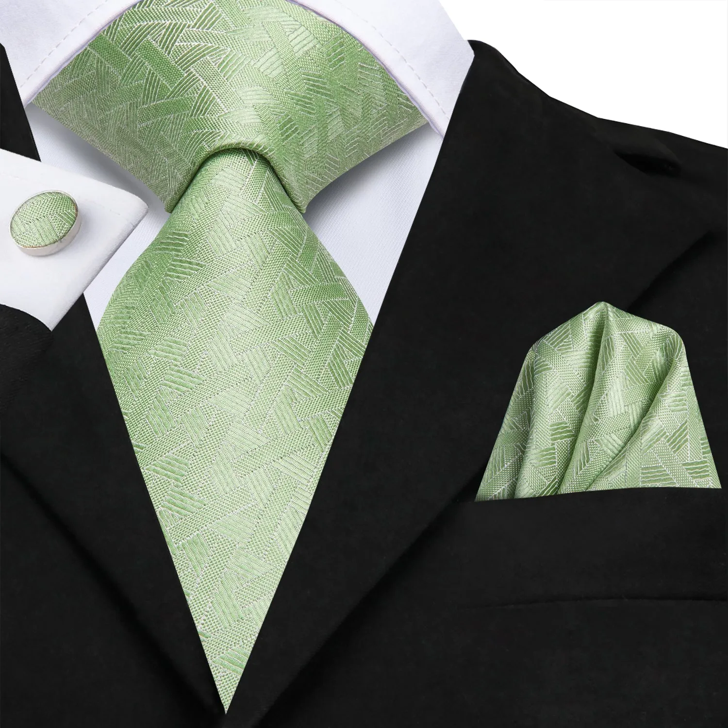 DarkSeaGreen Geometric Men's Necktie Hanky Cufflinks Set sold by Ties2You product image thumbnail 2