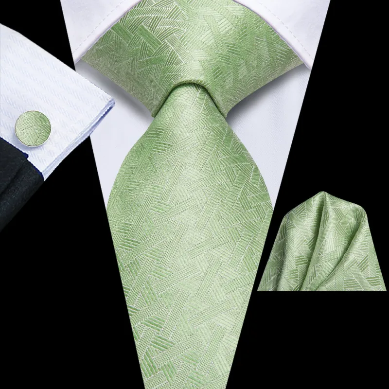DarkSeaGreen Geometric Men's Necktie Hanky Cufflinks Set sold by Ties2You