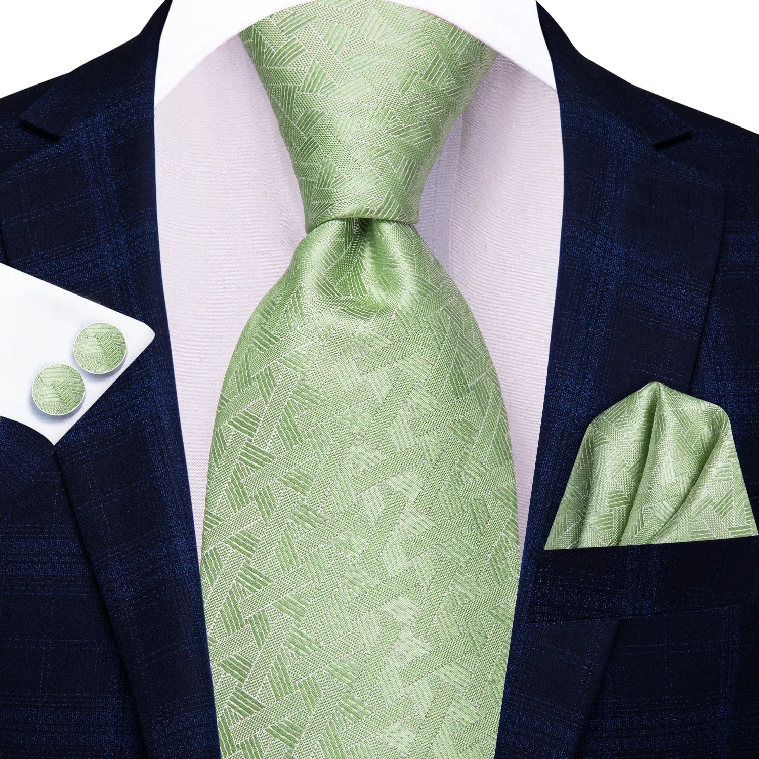 DarkSeaGreen Geometric Men's Necktie Hanky Cufflinks Set sold by Ties2You product image thumbnail 3