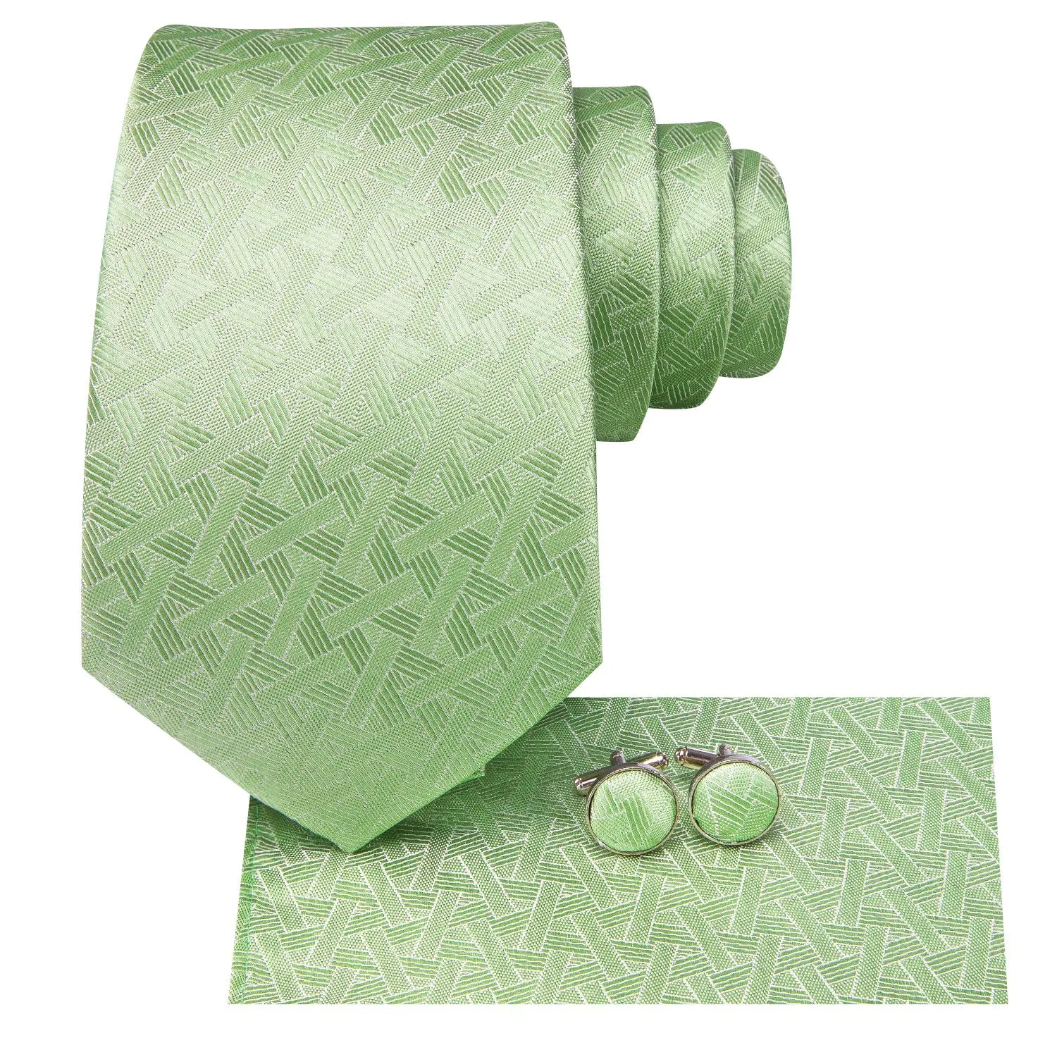 DarkSeaGreen Geometric Men's Necktie Hanky Cufflinks Set sold by Ties2You product image thumbnail 4