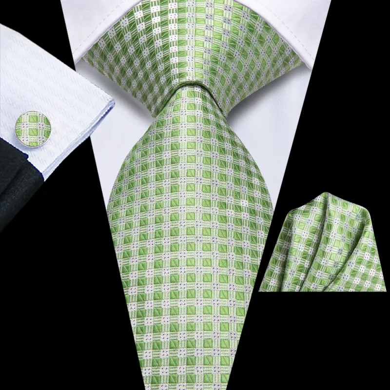 DarkSeaGreen Little Square Geometric Men's Necktie Hanky Cufflinks Set sold by Ties2You