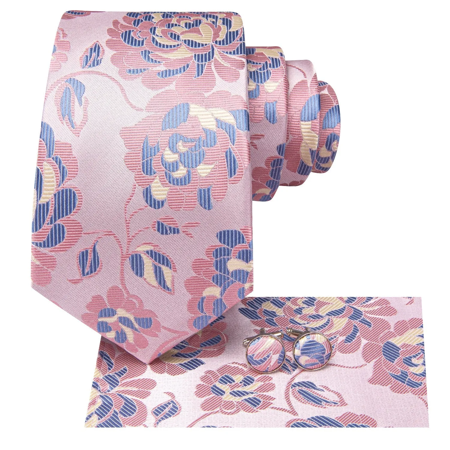 Pink Blue Floral Men's Necktie Hanky Cufflinks Set sold by Ties2You product image thumbnail 3