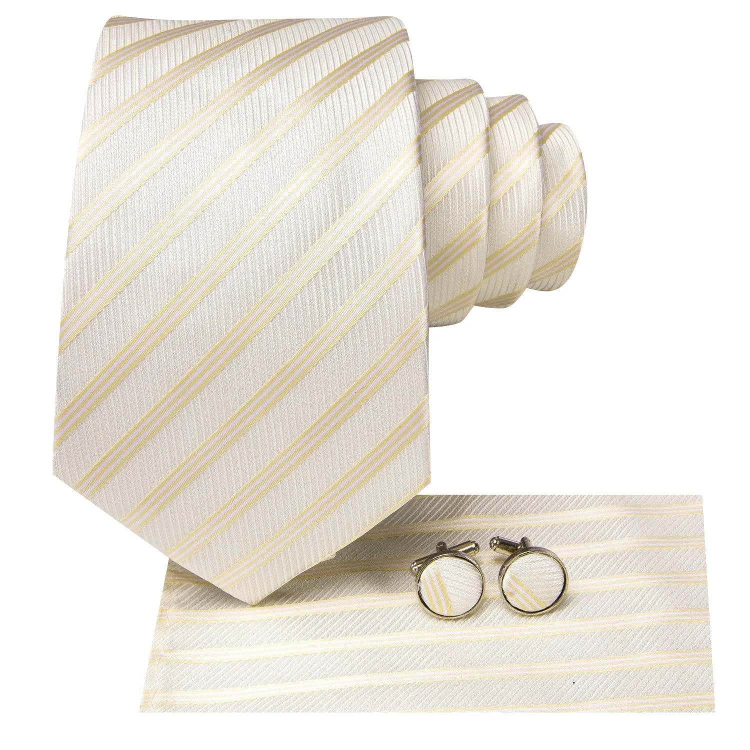 LightGoldenrodYellow Striped Men's Necktie Hanky Cufflinks Set sold by Ties2You product image thumbnail 3
