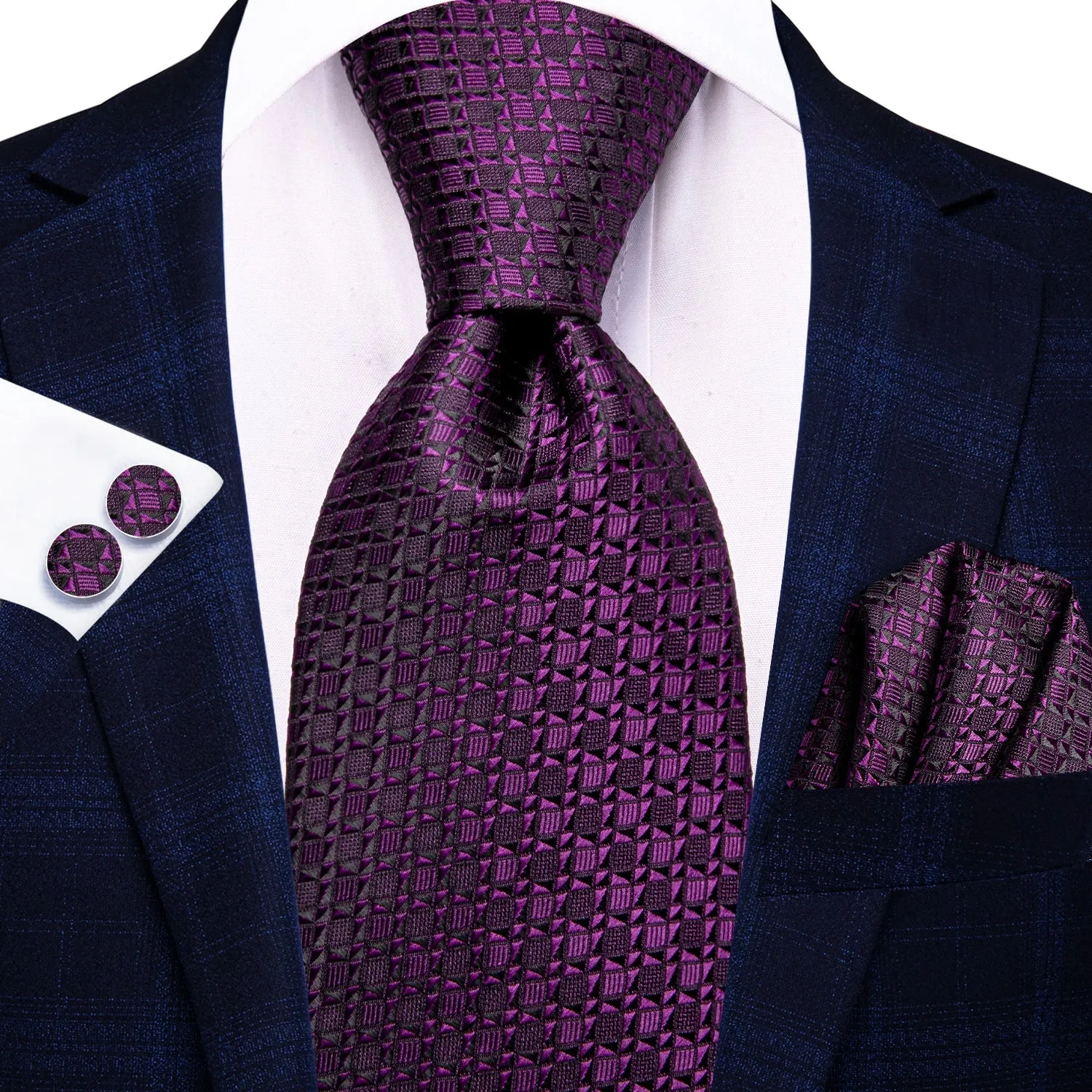 DarkMagenta Geometric Men's Necktie Hanky Cufflinks Set sold by Ties2You product image thumbnail 2