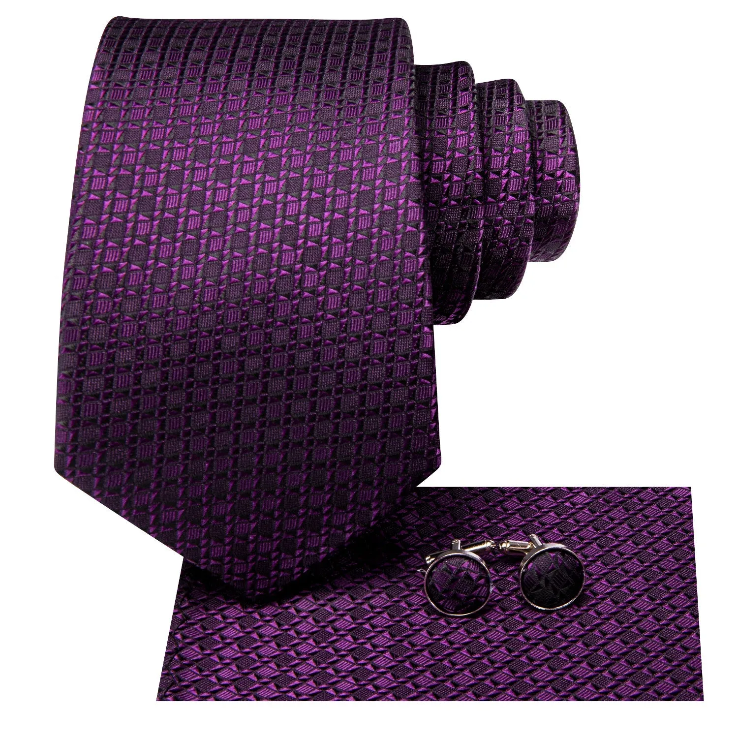 DarkMagenta Geometric Men's Necktie Hanky Cufflinks Set sold by Ties2You product image thumbnail 3
