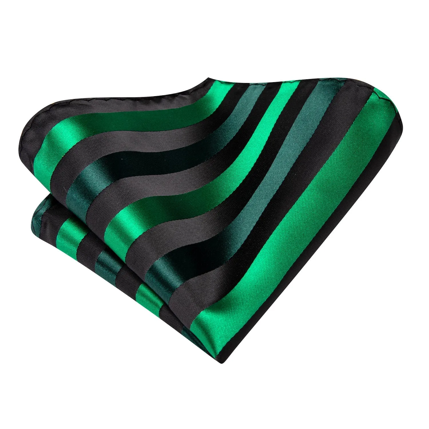 Black Green Striped Men's Necktie Hanky Cufflinks Set sold by Ties2You product image thumbnail 5