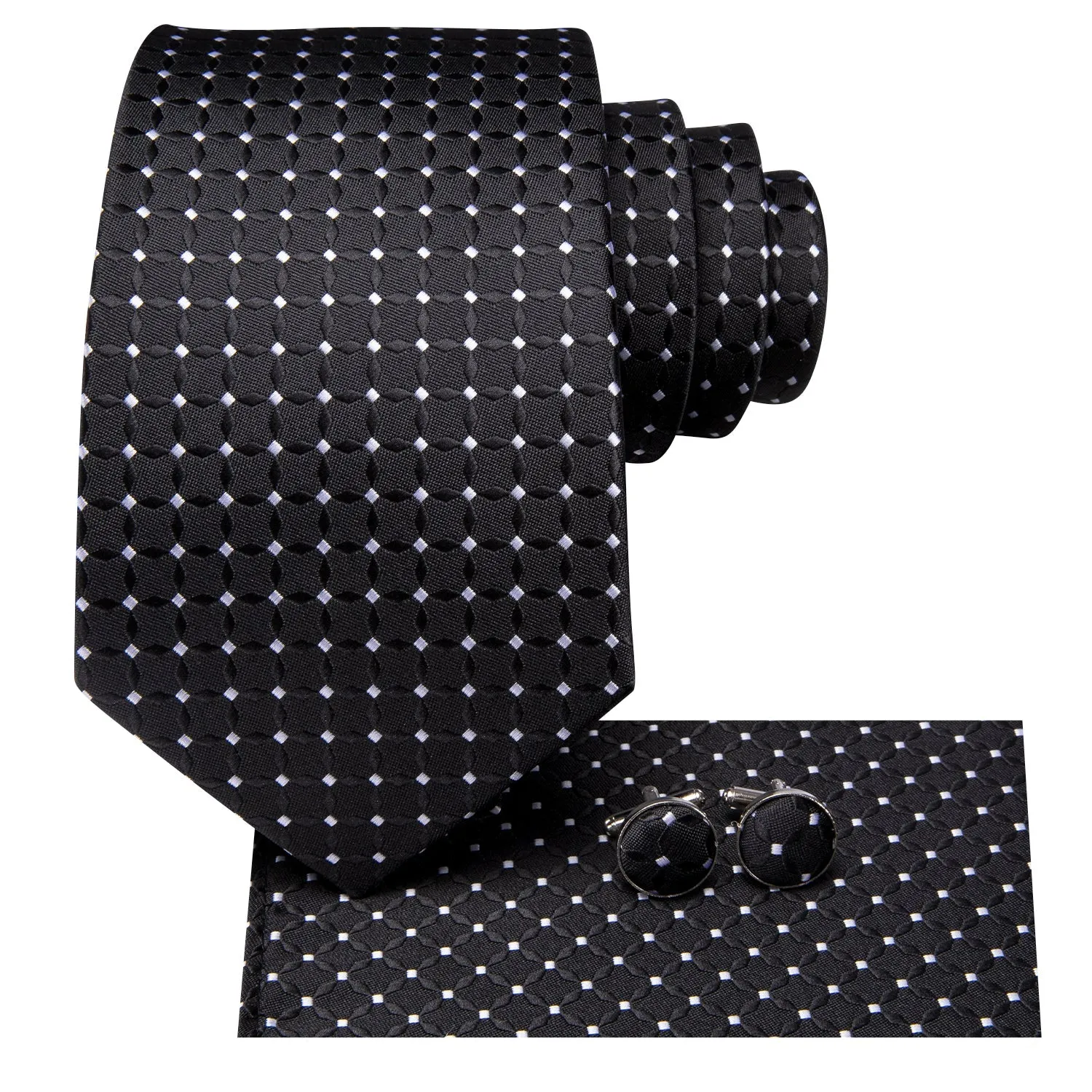 Black White Polka Dots Men's Necktie Hanky Cufflinks Set sold by Ties2You product image thumbnail 3