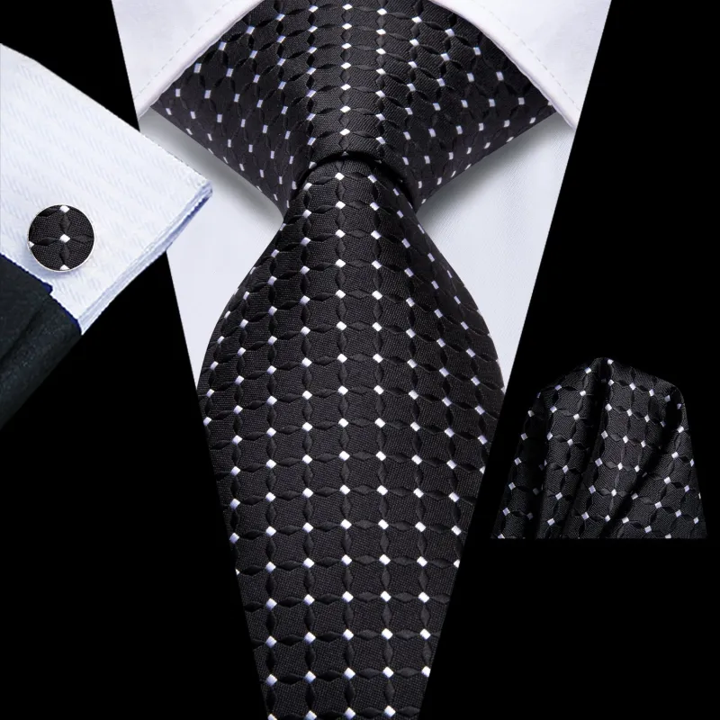 Black White Polka Dots Men's Necktie Hanky Cufflinks Set sold by Ties2You