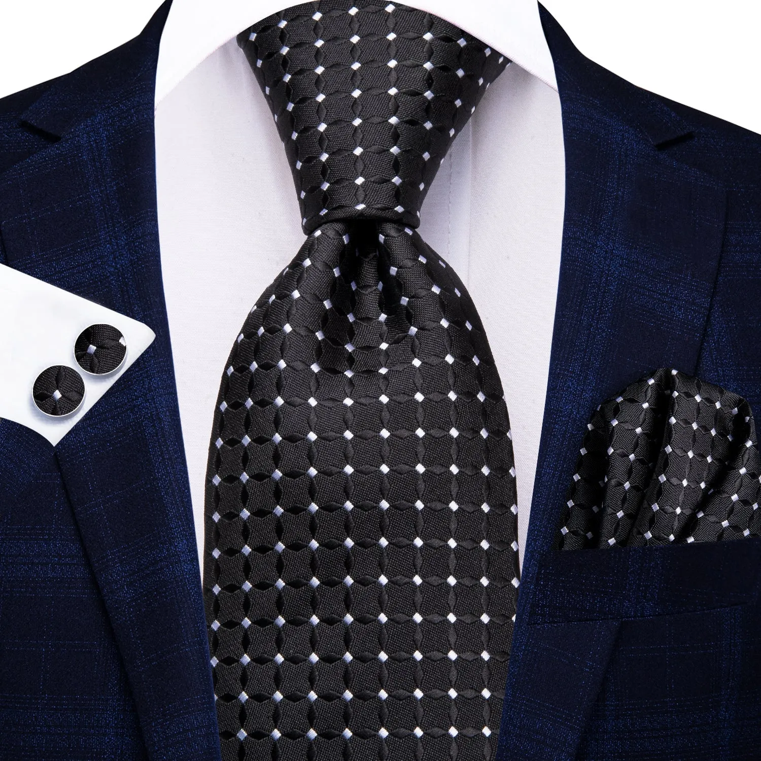 Black White Polka Dots Men's Necktie Hanky Cufflinks Set sold by Ties2You product image thumbnail 2