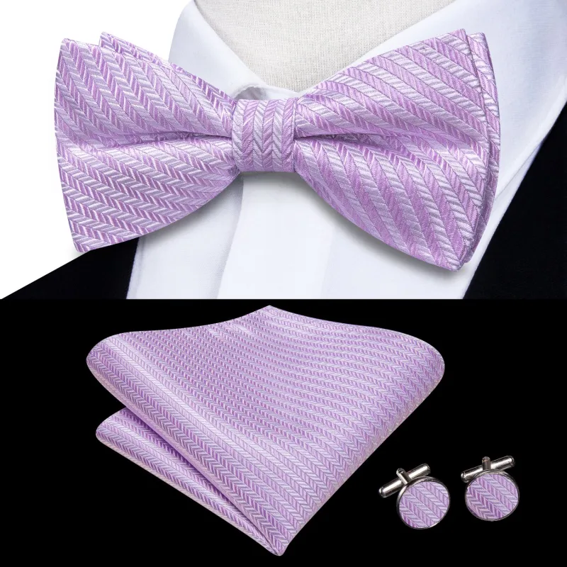 Plum Striped Men's Pre-tied Bowtie Pocket Square Cufflinks Set sold by Ties2You