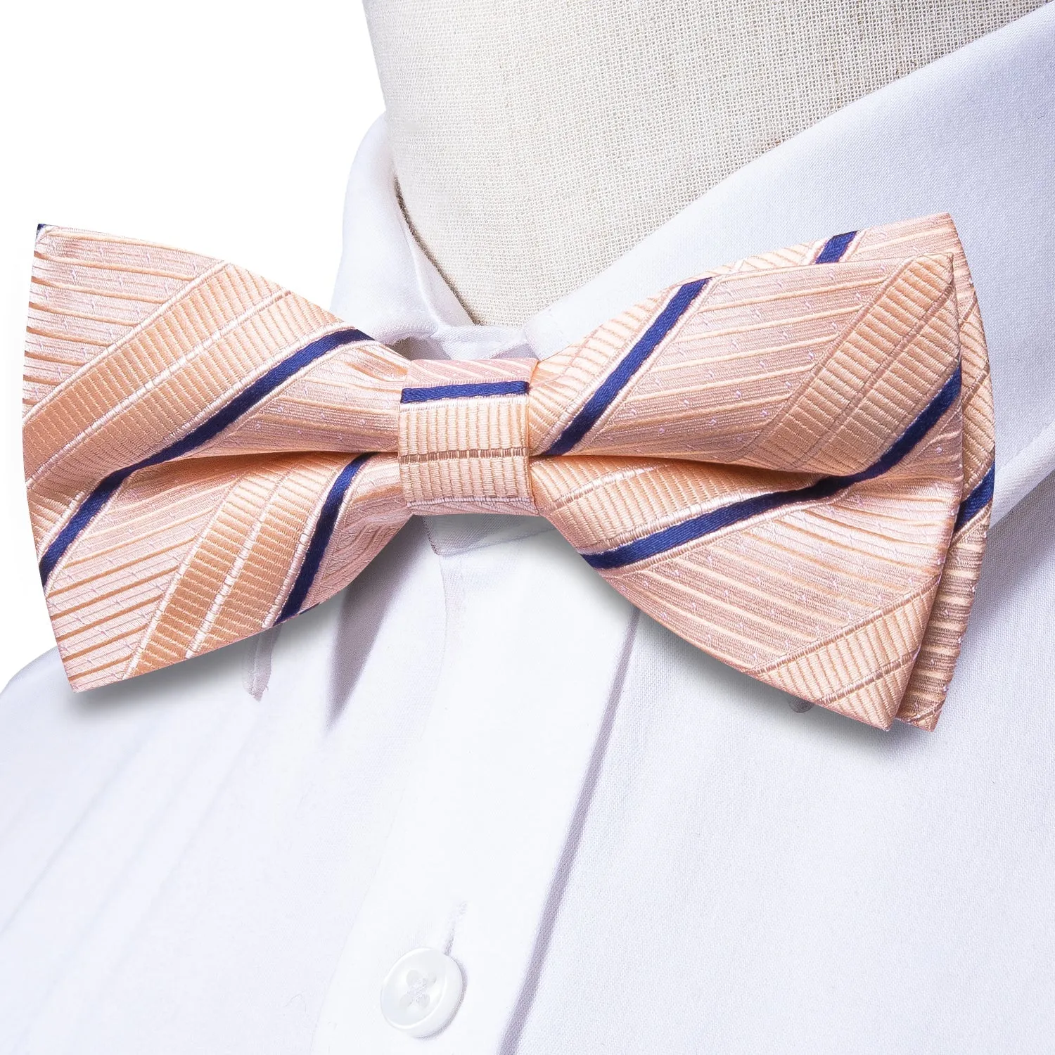Pink Blue Striped Men's Pre-tied Bowtie Pocket Square Cufflinks Set sold by Ties2You product image thumbnail 3