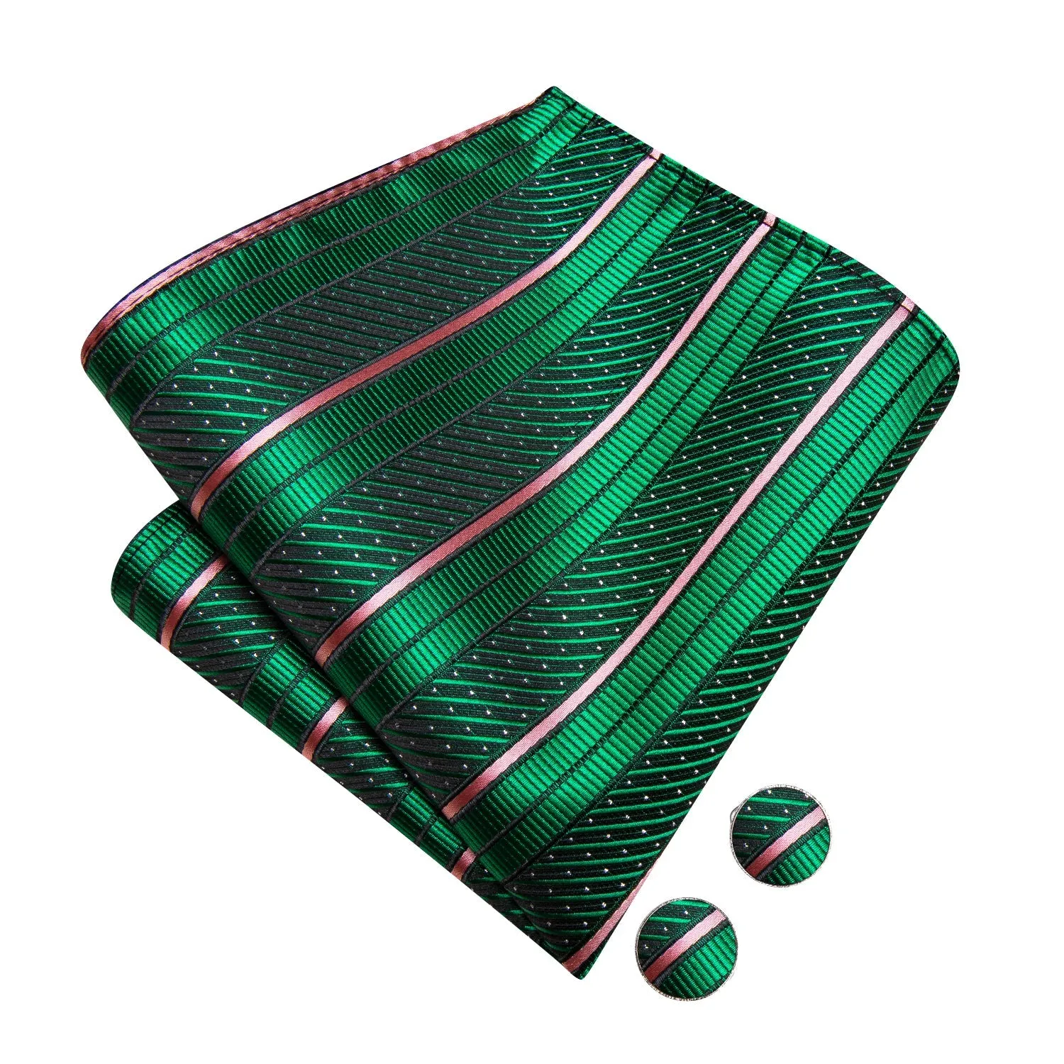 Green Pink Striped Men's Pre-tied Bowtie Pocket Square Cufflinks Set sold by Ties2You product image thumbnail 5
