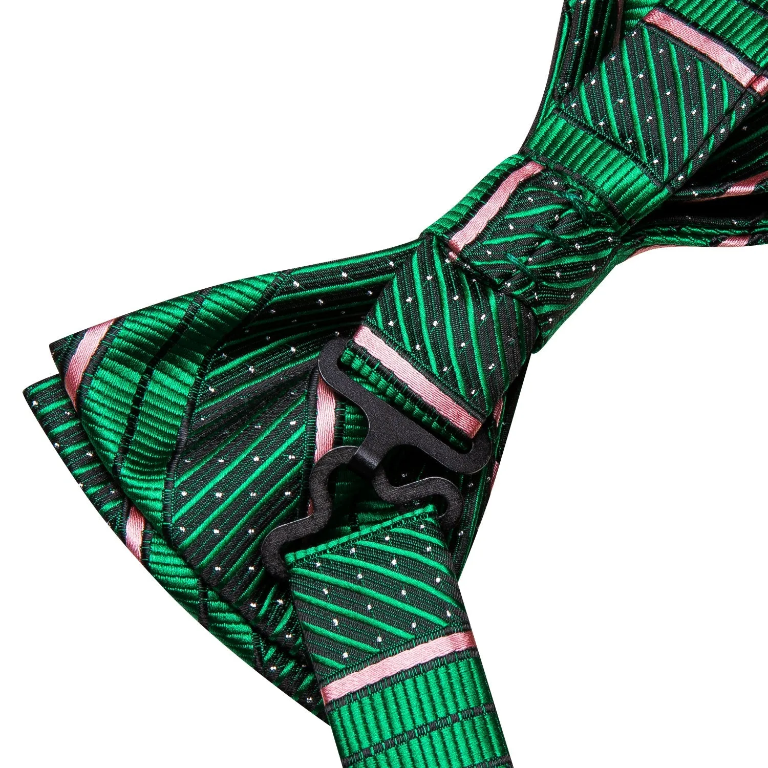 Green Pink Striped Men's Pre-tied Bowtie Pocket Square Cufflinks Set sold by Ties2You product image thumbnail 3