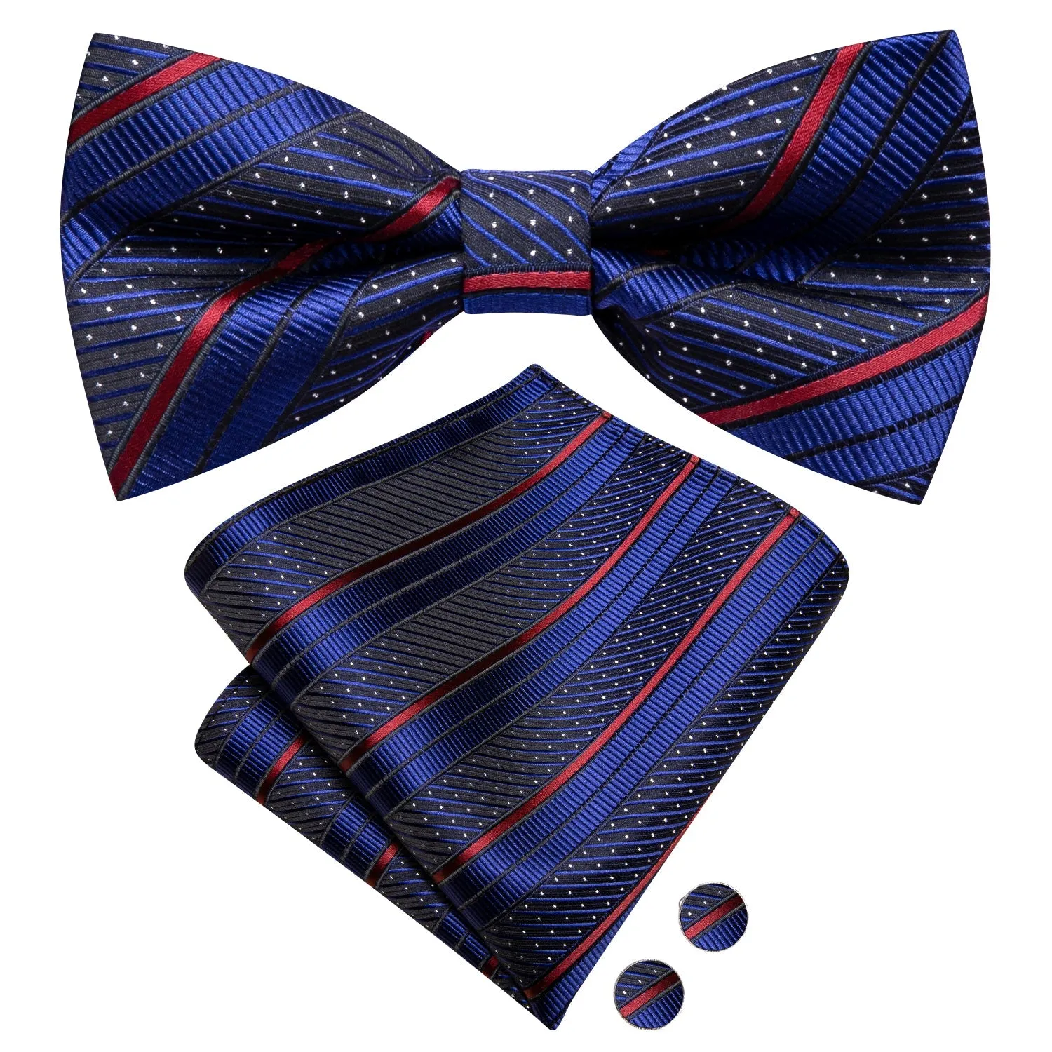 Blue Red Striped Men's Pre-tied Bowtie Pocket Square Cufflinks Set sold by Ties2You product image thumbnail 5