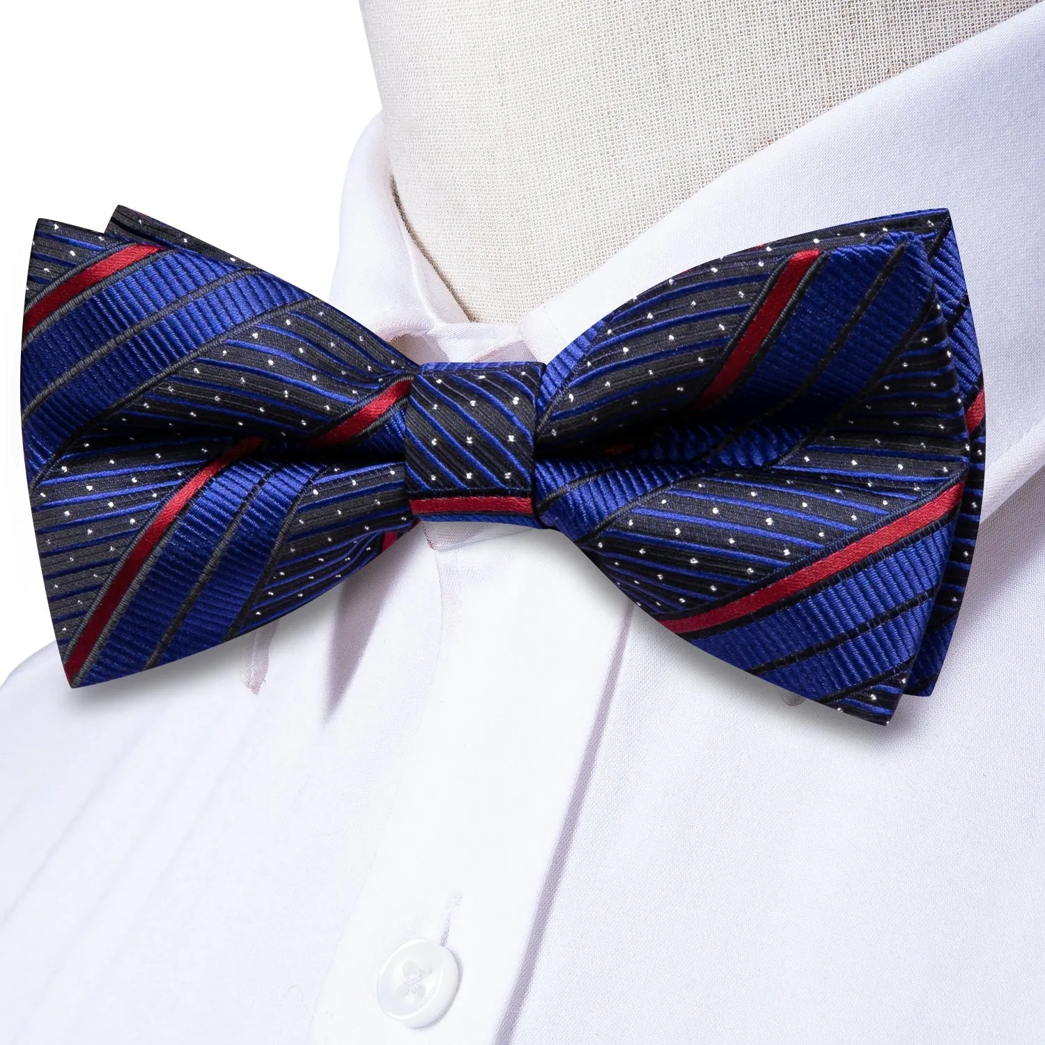 Blue Red Striped Men's Pre-tied Bowtie Pocket Square Cufflinks Set sold by Ties2You product image thumbnail 3