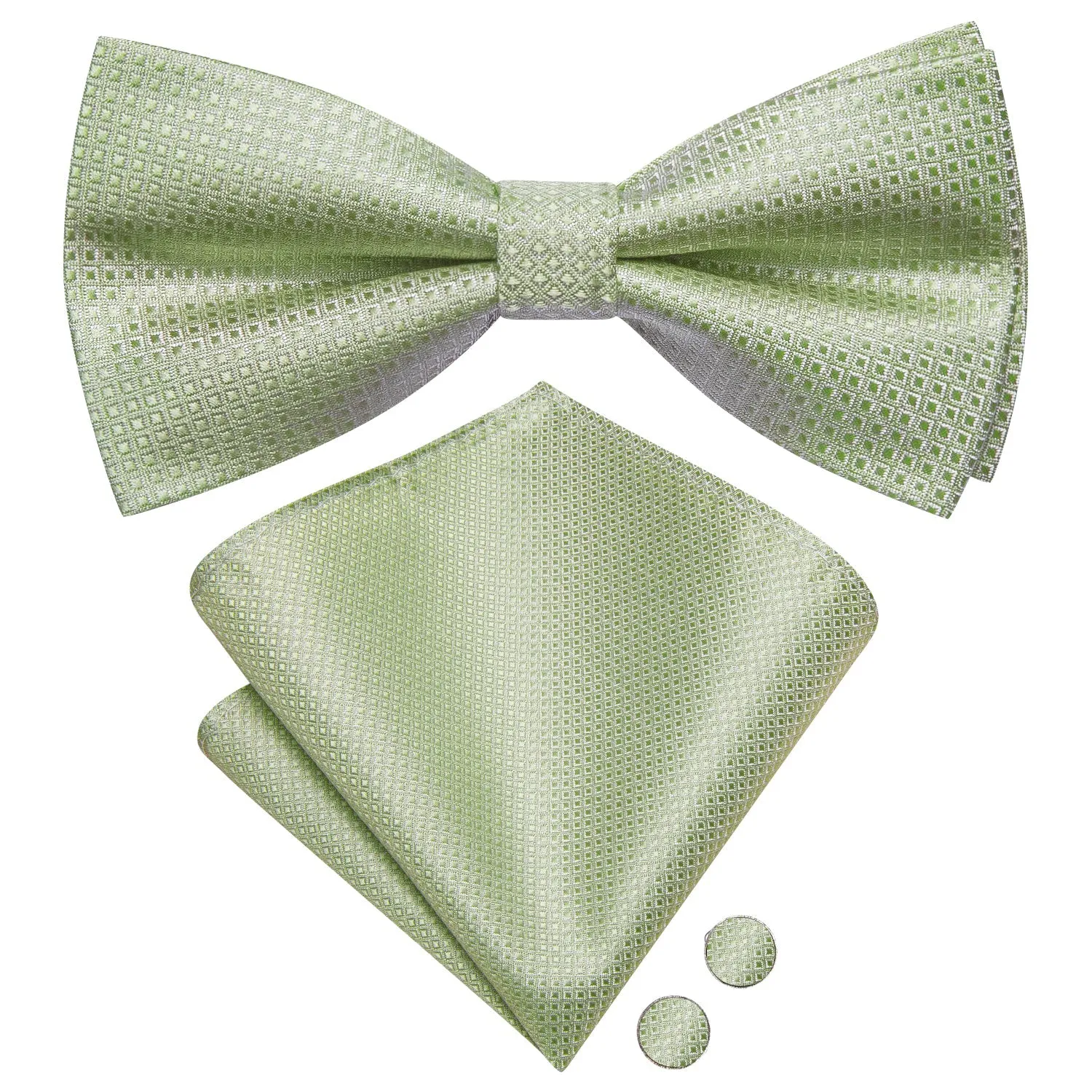 LightGreen Geometric Men's Pre-tied Bowtie Pocket Square Cufflinks Set sold by Ties2You product image thumbnail 4