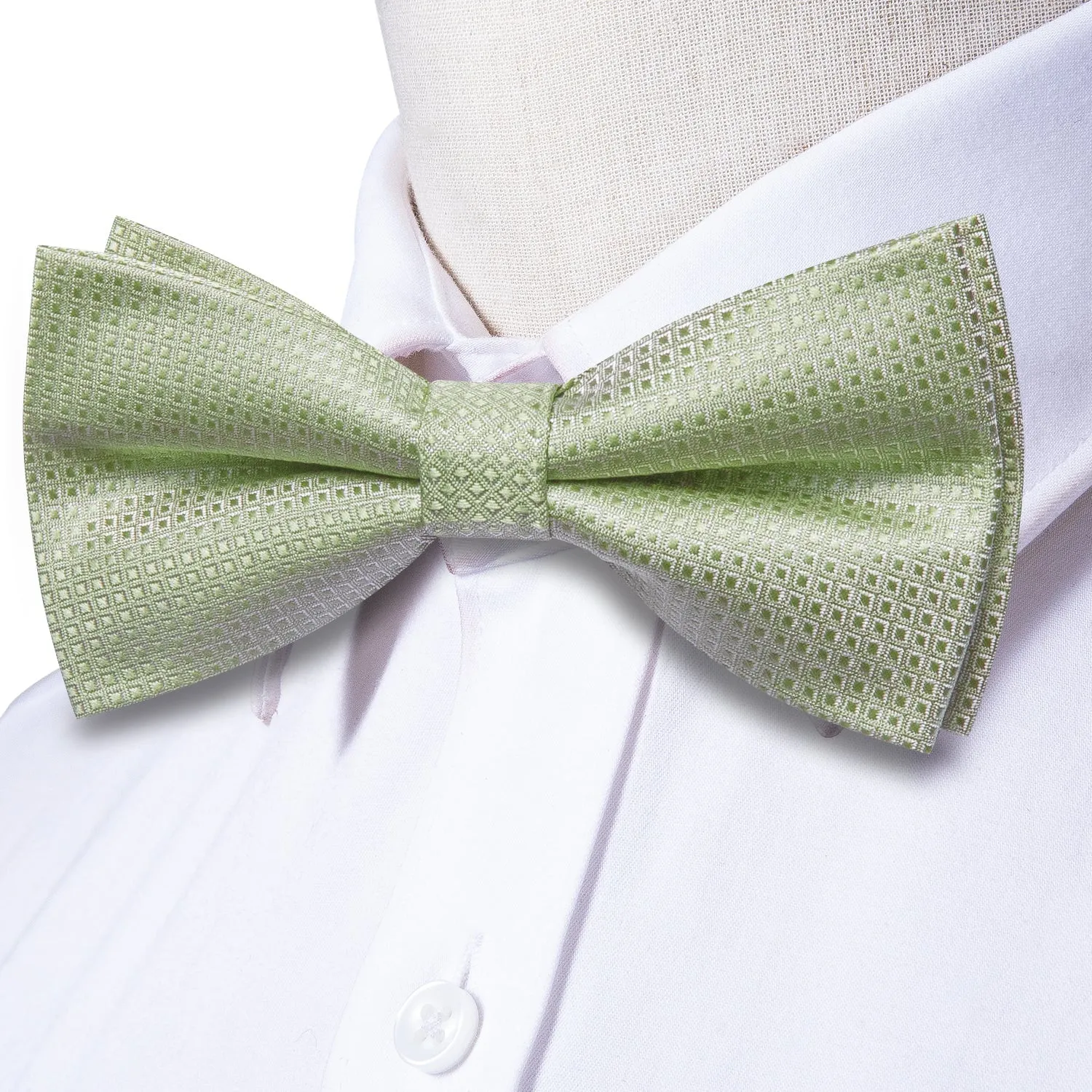 LightGreen Geometric Men's Pre-tied Bowtie Pocket Square Cufflinks Set sold by Ties2You product image thumbnail 2