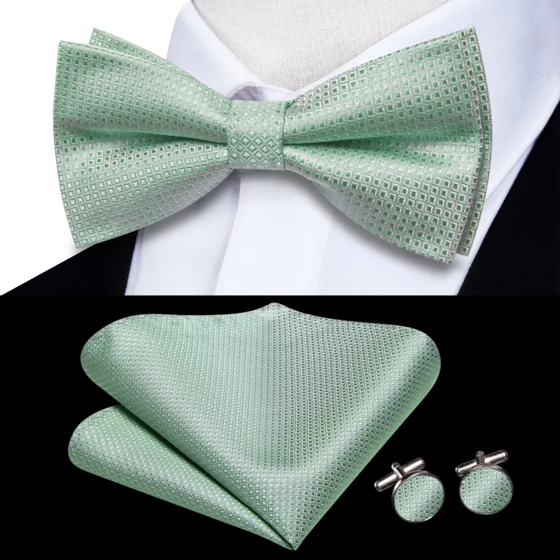 DarkSeaGreen Geometric Men's Pre-tied Bowtie Pocket Square Cufflinks Set sold by Ties2You