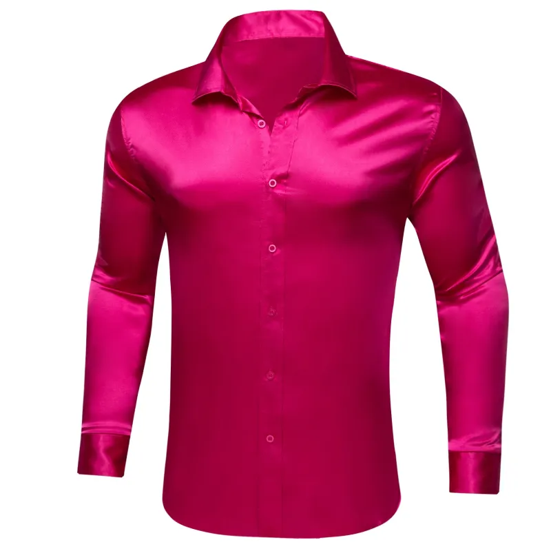 Ties2you Solid Satin Dress Shirts Mens Fuchsia Pink Long Sleeve Button Down Formal Shirt sold by Ties2You