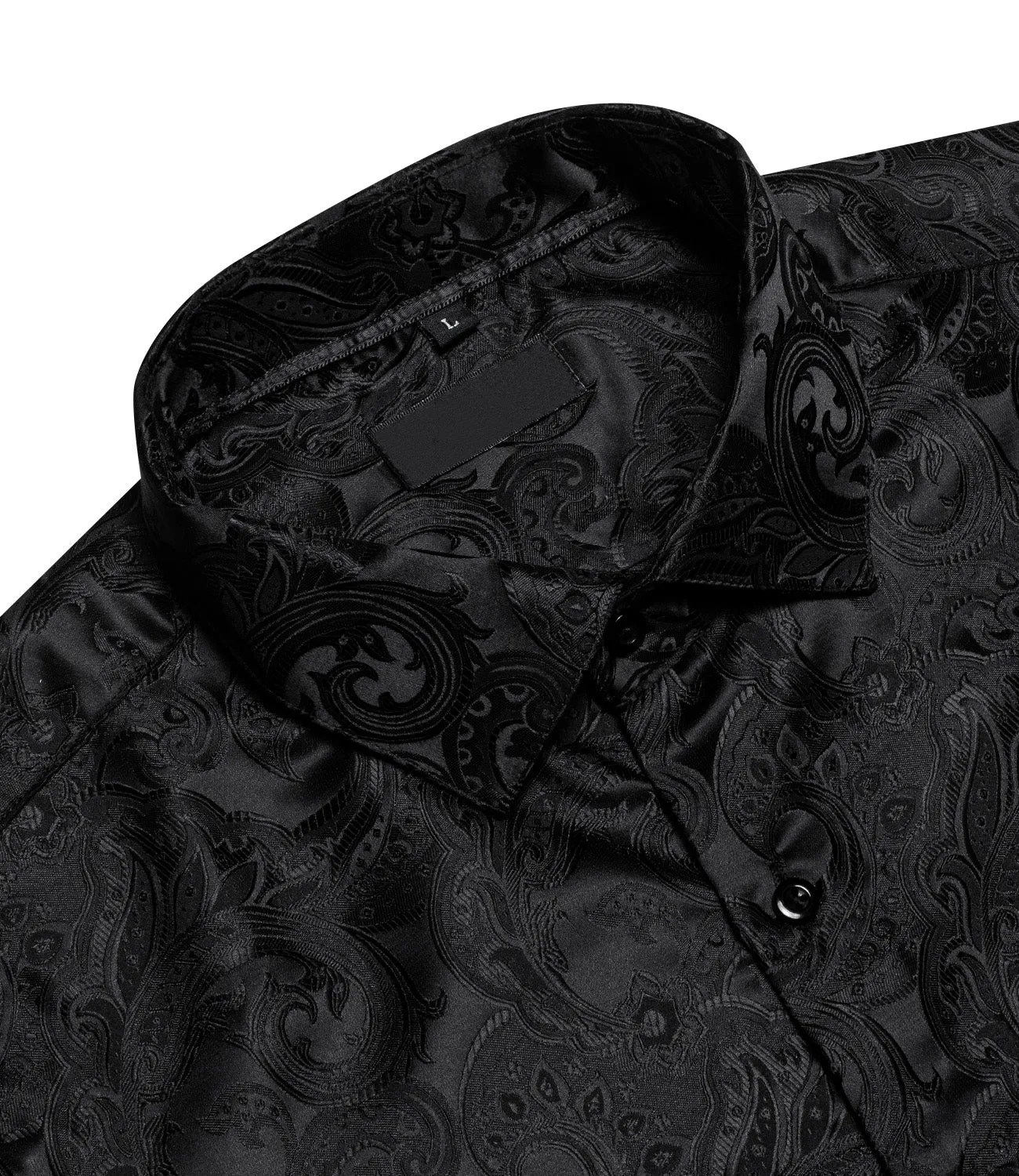Black Floral Silk Men's Long Sleeve Shirt sold by Ties2You product image thumbnail 3