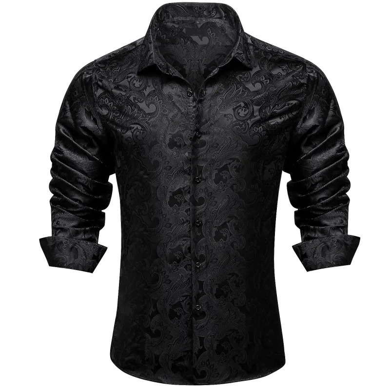 Black Floral Silk Men's Long Sleeve Shirt sold by Ties2You