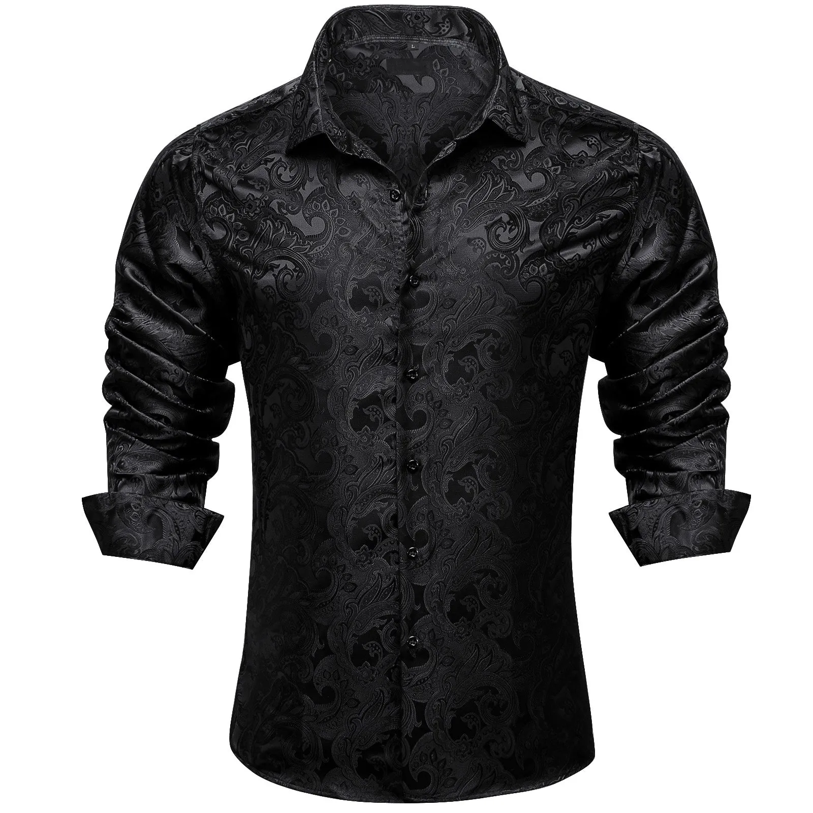 Black Floral Silk Men's Long Sleeve Shirt sold by Ties2You
