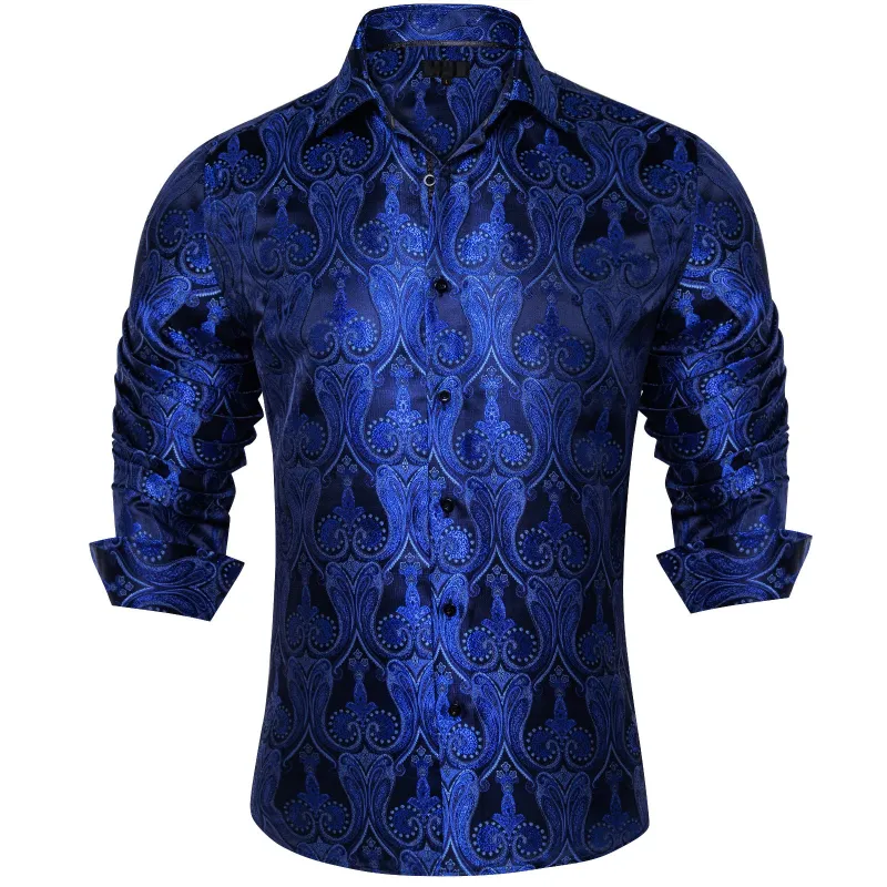Navy Blue Pailsey Silk Men's Long Sleeve Shirt sold by Ties2You