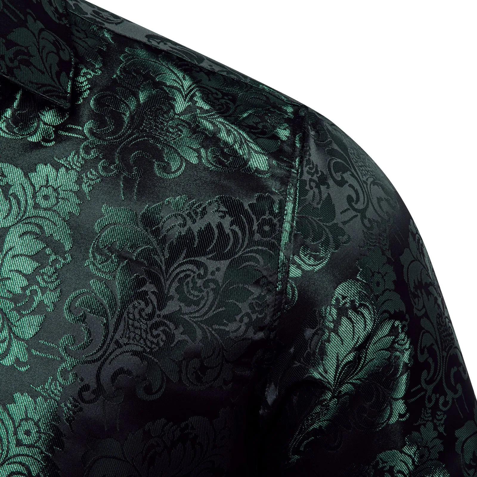 Green Black Floral Silk Men's Long Sleeve Shirt sold by Ties2You product image thumbnail 4