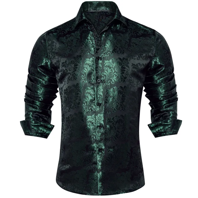 Green Black Floral Silk Men's Long Sleeve Shirt sold by Ties2You