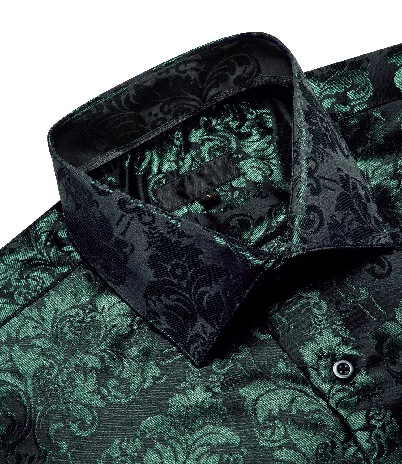 Green Black Floral Silk Men's Long Sleeve Shirt sold by Ties2You product image thumbnail 3