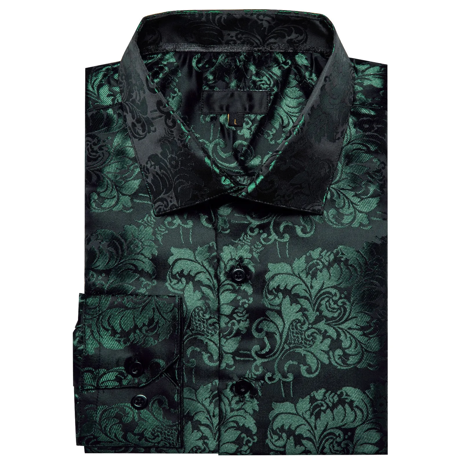 Green Black Floral Silk Men's Long Sleeve Shirt sold by Ties2You product image thumbnail 2