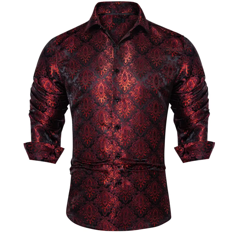Red Black Paisley Silk Men's Long Sleeve Shirt sold by Ties2You