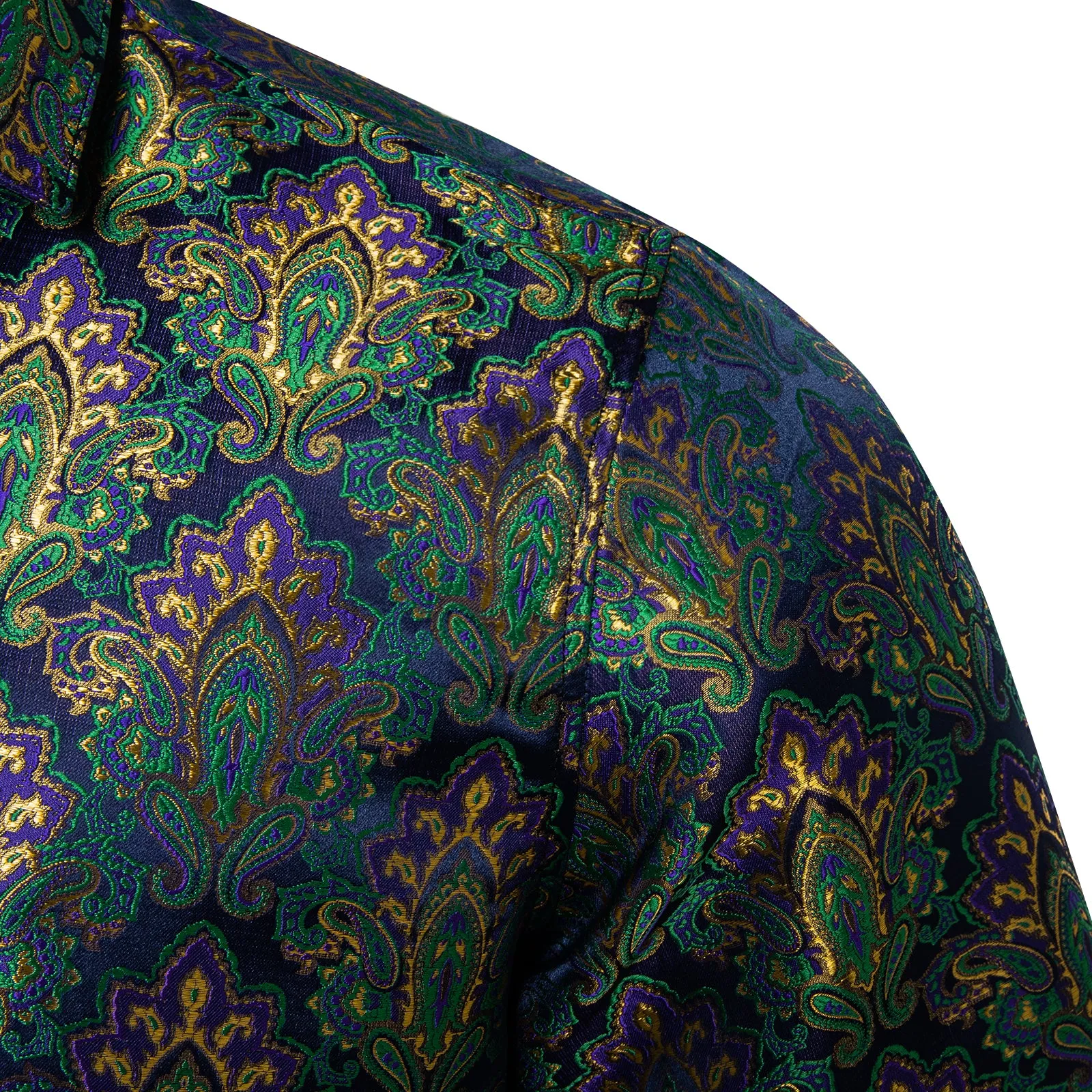 Ties2you Green Paisley Dress Shirt Mens Silk Party Long Sleeve Button Down Shirt sold by Ties2You product image thumbnail 3