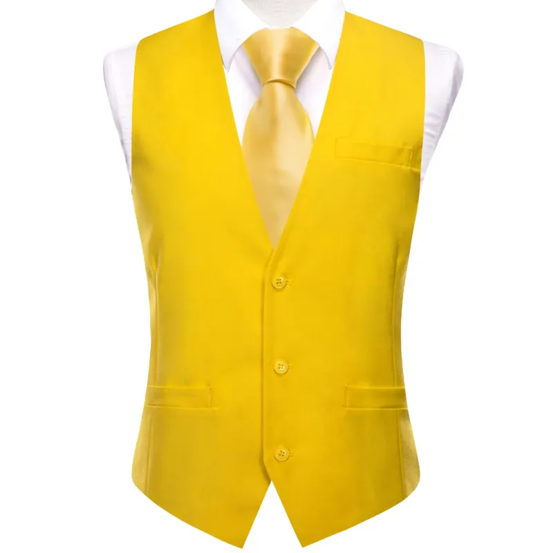 Butterscotch Yellow Solid Splicing Jacquard Men's Vest sold by Ties2You