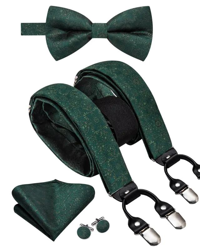 Ties2you Men's Suspender Green Floral Y Back Brace Clip-On Suspender With Bow Tie Set sold by Ties2You