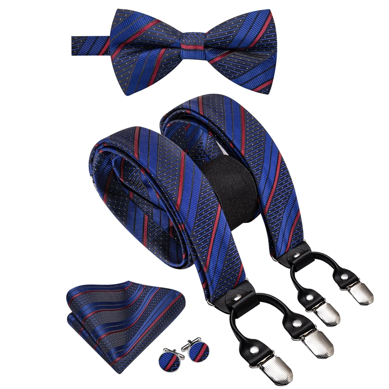 Blue Black Red Striped Y Back Brace Clip-on Men's Suspender with Bow Tie Set sold by Ties2You product image thumbnail 2