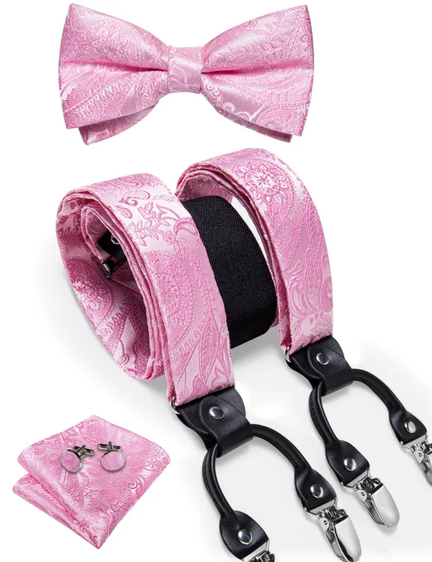 Pink Paisley Y Back Brace Clip-on Men's Suspender with Bow Tie Set sold by Ties2You
