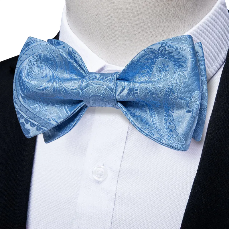 SkyBlue Paisley Self-tied Bow Tie Pocket Square Cufflinks Set sold by Ties2You
