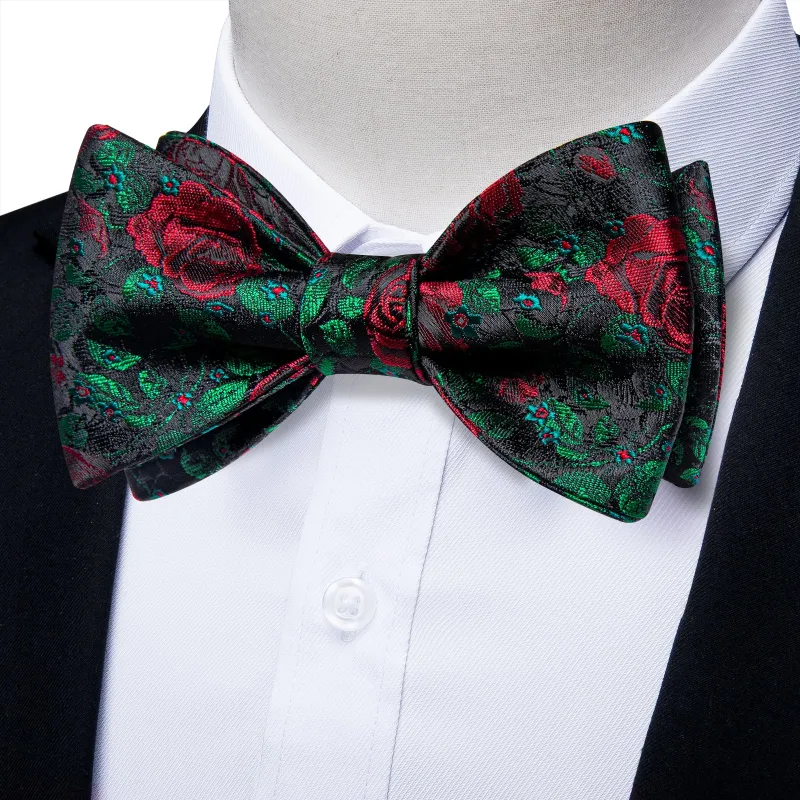 Black Green Red Rose Self-tied Bow Tie Pocket Square Cufflinks Set sold by Ties2You