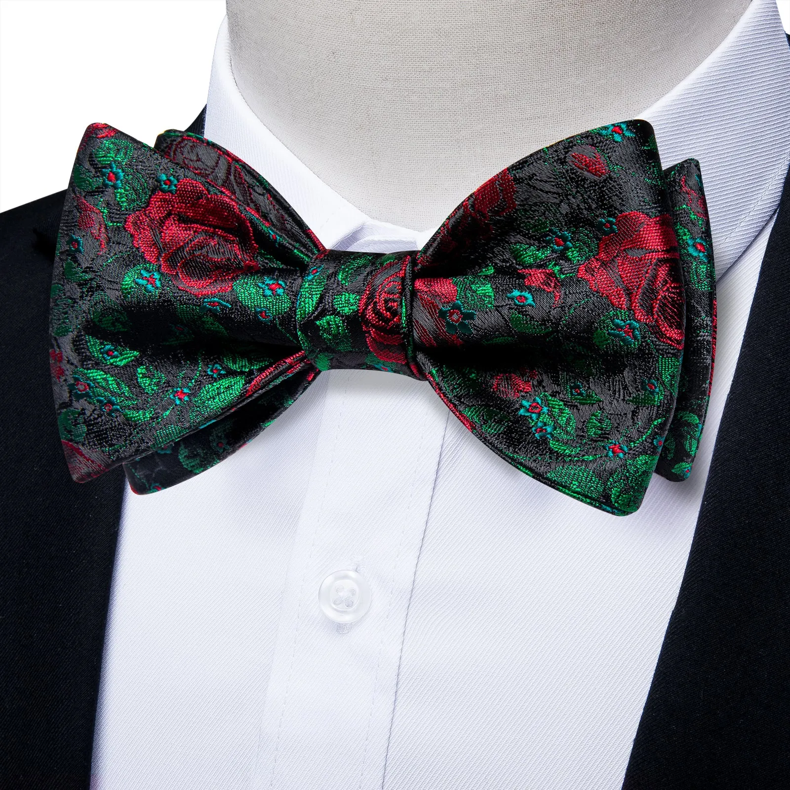Black Green Red Rose Self-tied Bow Tie Pocket Square Cufflinks Set sold by Ties2You