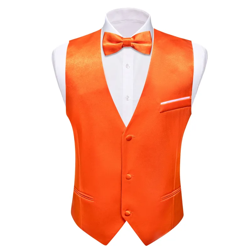 OrangeRed Solid Jacquard Silk Men's Vest Bow Tie Set Waistcoat Suit Set sold by Ties2You